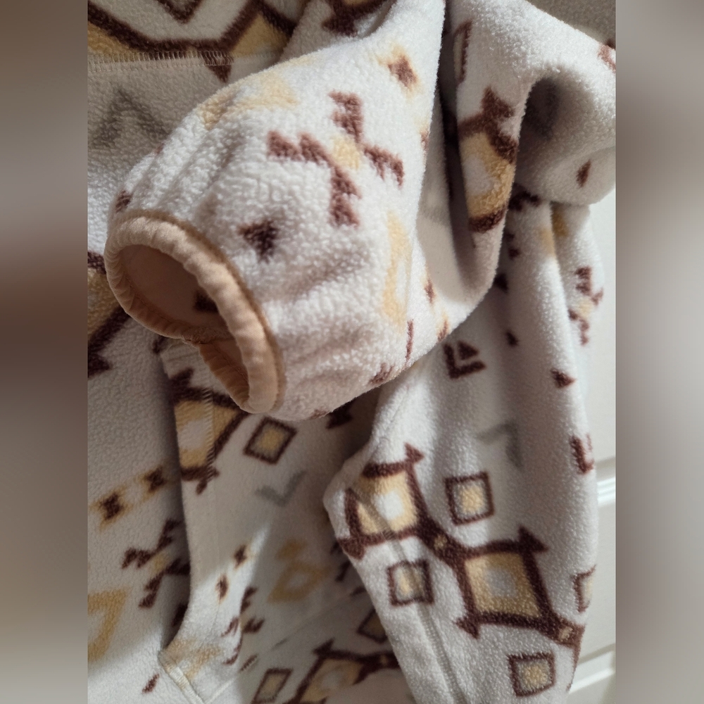 Sonoma Cream & Brown Patterned Quarter Button-up Pullover Sweatshirt - Picture 5 of 7